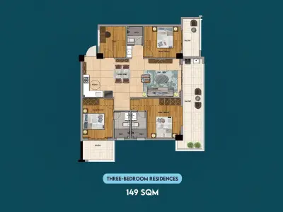 Berkeley Residency 3 Bedroom + Study Apartment A-06 Floor 2